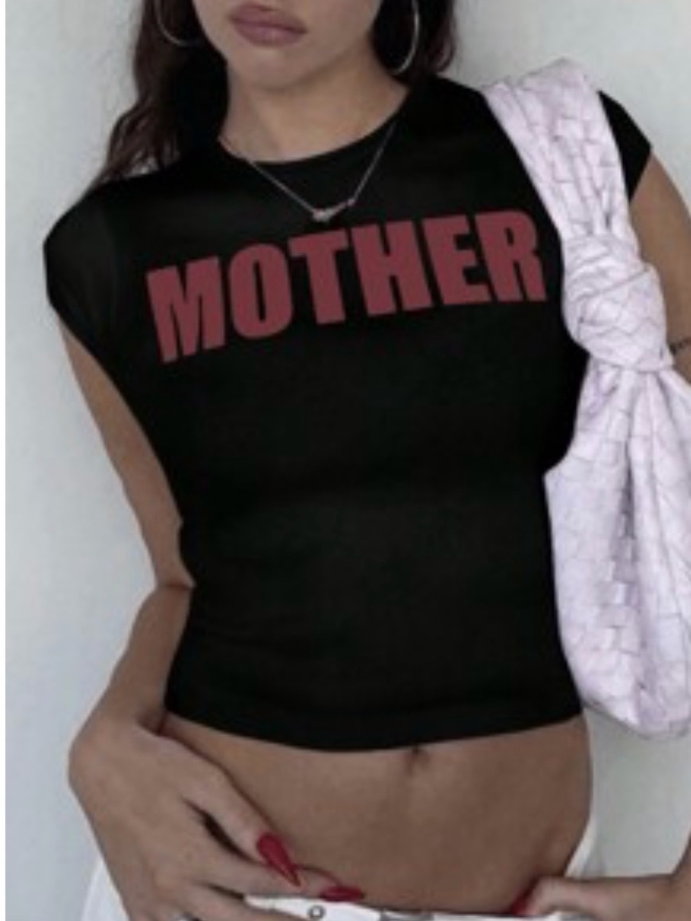 MOTHER Black Graphic Cropped Tee - Bold Red Logo